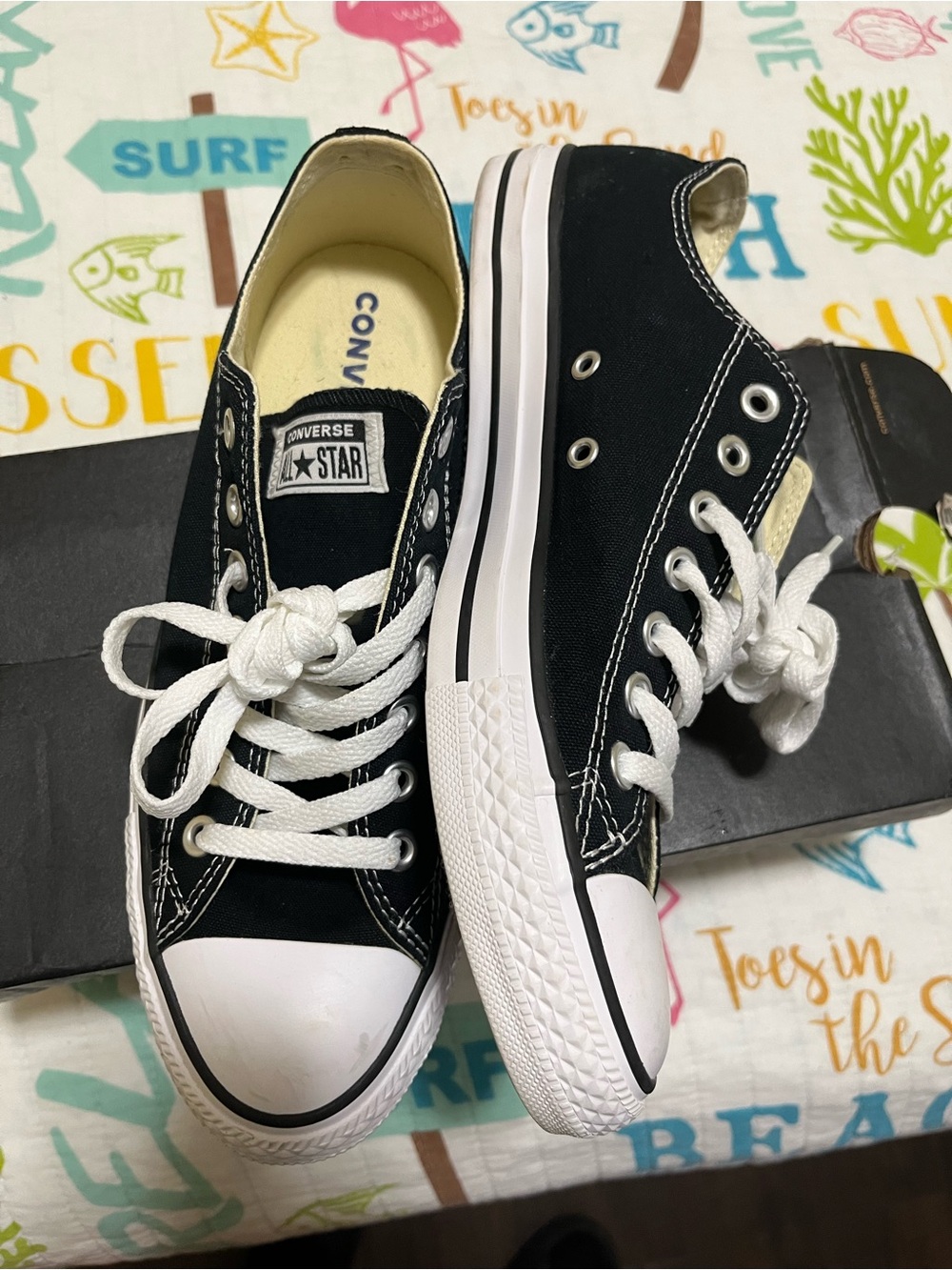 Converse Men’s Low Top Sneakers - Black & White - Picture 3 of 7